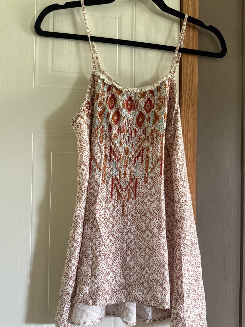 Knox Rose Cream Tank with Rust and Blue Embroidered Front